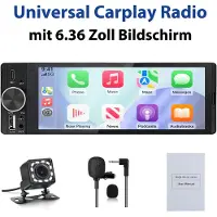 Junsun 1DIN FM autoradio -Draadloos Carplay Android Auto - Bluetooth - Achteruitrijcamera & Microfoon - Plag & Play met 6,36" scherm RDS, USB, Stuurwielbediening