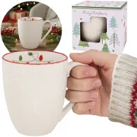 Sarcia.eu Witte, KERSTMOK van porselein met reliëfpatroon, kerstmotief - lampjes - VERPAKT IN EEN CADEAUVERPAKKING 400 ml