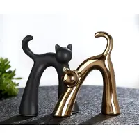 Gilde beeld katten stel - 5x13x12 cm - ceramiek -set van twee poezen - zwart en goud