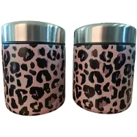 Koor thermo thermische voedselcontainer 2 stuks - voorraad pot - vershoudpot - vershoudbak - warm/koud- stainless steel - 100% lek proof - panter print - pink panther