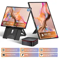Blackview MP60 Mini PC + Table 9 Draagbare Monitor Set - 16GB DDR4 512GB SSD - Intel N150 tot 3,6GHz - Windows 11 - 5G WiFi Dual HDMI 4K - Gigabit Ethernet - 16 Inch FHD USB-C HDMI Plug & Play - Zwart