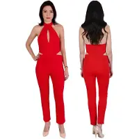 Sarcia.eu John Zack Dames jumpsuit ROOD met uitsnijding bij de halslijn, GEPASTE, ELEGANT