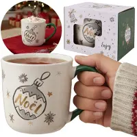 Sarcia.eu Witte, FEESTELIJKE PORSELEINEN MOK met oor en kerstbalmotief – VERPAKT IN EEN CADEAUVERPAKKING 320 ml