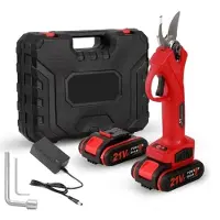 Traumheim Draadloze tuinschaar, 21-volt-battery elektro tuinschaar, 30 mm snijdiameter, krachtige boom bonai gesneden, eiernipper, 2 batterijen-rood