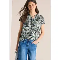 Cecil Dames Blouse met gespleten hals en structuurmix - Groen - M
