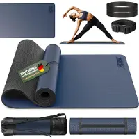 RE:SPORT Yogamat blauw/grijs, trainingsmat, fitnessmat, sportmat met draagriem, 183 x 61 x 0,6 cm