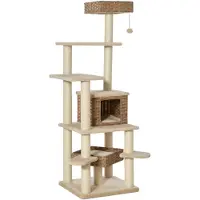 PawHut Krabpaal met kattengrot rotan kattenboom met meerdere verdiepingen voor katten beige + bruin D30-377