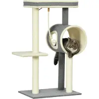PawHut Kratzbaum 104 cm Katzenbaum mit Katzenhöhle, Katzenkratzbaum mit Spielball, Katzenbaum mit 2 Liegeflächen, Kletterbaum für Katzen bis 5 kg, Katzenmöbel, Sisal, Grau