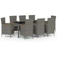 vidaXL 9-delige Tuinset met kussens poly rattan grijs
