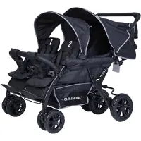 Childhome Quadruple Kinderwagen – 4 Zitplaatsen – Met Regenhoes & Zonnekappen – Zwart – Voor Kinderen tot 15 kg