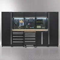 Datona Werkplaatsinrichting PREMIUM met eiken werkblad 325 cm breed - Zwart
