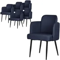 ML-Design Set van 6 eetkamerstoelen met rugleuning & armleuningen donkerblauw met metalen poten tot 120 kg