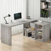 Laura L-vormig Bureau 140x50x76 cm met Opbergruimte – Hoekbureau Computerbureau Industrieel Design, Omkeerbaar & Verstelbaar – Grijs Houten Werkbureau voor Thuiswerkplek & Kantoor –