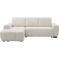 Vente-unique Slaapbank met hoek links in beige chenille stof - KOUMALO
