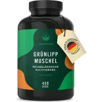 True Nature Groenlipmossel - 450 capsules (500mg) - Hoge dosering met 2000mg per dagelijkse dosis - Gekweekt in Nieuw-Zeeland - Duitse productie -