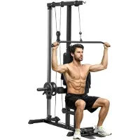 SPORTNOW krachtstation – staal, kunstleer – 140L x 108B x 197H cm – zwart