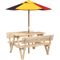 Syfax Picknicktafel voor 4 kinderen met parasol massief vurenhout