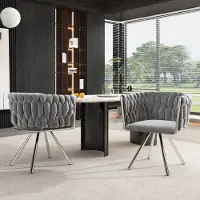 MODFU Draaistoel, fluwelen eetkamerstoel, 2 stuks, individuele, lichte, luxe draaistoel voor de woonkamer of slaapkamer met 4 metalen poten, grijs + zilver