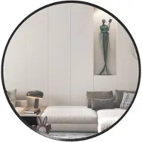 HOMCOM wandspiegel rond Ø61 cm - Aluminium frame dik glas - Zwart