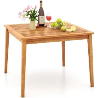 Costway tuintafel van acaciahout, 100x100 cm, terras tafel met parasolgat voor 4 personen, vierkante balkontafel, buitentafel voor eten