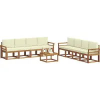 vidaXL Buiten bank set met kussen 9 pcs Natuurlijk en Crème