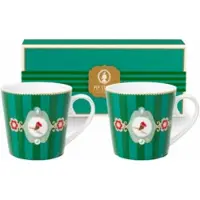Pip studio Mok Home Mugs Large Love Birds Medallion Stripes Emerald-Green (Set van 2)