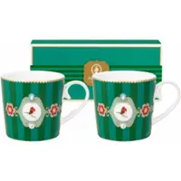 Pip studio Mok Home Mugs Small Love Birds Medallion Stripes Emerald-Green (Set van 2)