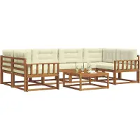 vidaXL Buiten bank set met kussen 7 pcs Natuurlijk en Crème