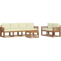 vidaXL Buiten bank set met kussen 7 pcs Natuurlijk en Crème