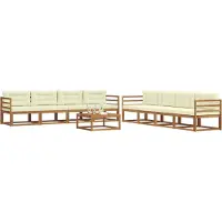 vidaXL Buiten bank set met kussen 9 pcs Natuurlijk en Crème