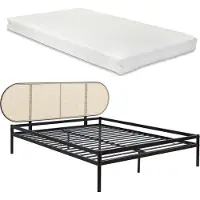 En.casa Metalen bed Linköping met matras 160x200 cm zwart en rotan look []
