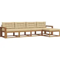 vidaXL Buiten bank set 5 st Natuurlijk en Beige