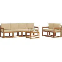 vidaXL Buiten bank set 7 st Natuurlijk en Beige