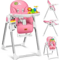 Kidiz 3in1 kinderstoel incl. speelbar, Eetstoel, Babystoel, combinatie kinderstoel, 7 in hoogte verstelbare rugleuning, meegroei van 0 maanden tot 6 jaar - Roze