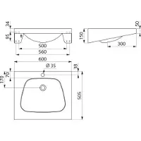 Delabie TRAPEZ wastafel kraangat Ø35 midden z. overloop RVS 304 mat