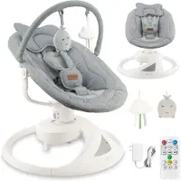 Momi PEARL Elektrische Babyschommel en Wipstoel met Bluetooth, Afstandsbediening en 360° Draaibare Zitting - Grijs