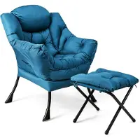Costway fauteuil met voetenbankje, relaxfauteuil met armleuningen, zijvak en voetsteun, loungefauteuil, tv-fauteuil, Chesterfield-fauteuil, blauw