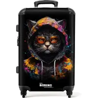 NoBoringSuitcases.com - Koffer groot - Rolkoffer lichtgewicht - Kat met kleurrijk vest en oranje bril - Reiskoffer met 4 wielen - Grote trolley XL - 20 kg bagage