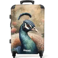 NoBoringSuitcases.com - Koffer groot - Rolkoffer lichtgewicht - Gedetailleerd portret van een pauw in de natuur - Reiskoffer met 4 wielen - Grote trolley XL - 20 kg bagage