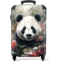 NoBoringSuitcases.com - Handbagage koffer lichtgewicht - Reiskoffer trolley - Pandabeer te midden van de kleurrijke natuur - Rolkoffer met wieltjes - Past binnen 55x40x20 en 55x35x25