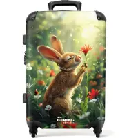 NoBoringSuitcases.com - Kinderkoffer groot - Kindertrolley koffer - Zijnaanzicht van een konijn met rode bloem - Rolkoffer lichtgewicht - Reiskoffer met 4 wielen - Grote trolley XL - 20 kg bagage