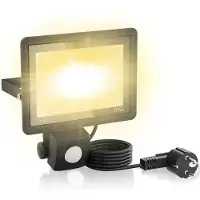 ACXIN LED Buitenlamp met Bewegingssensor – 100W LED Schijnwerper IP66, Aluminium Floodlight met 35cm Stroomkabel, Geschikt voor Tuin, Terras, Garage en Erf, Warm Wit, Met Stekker