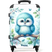 NoBoringSuitcases.com - Grote koffer - Blauw uilenjong op tak - Kinderkoffer jongen - Reiskoffer met 4 wielen - Trolley op wieltjes - Rolkoffer groot kinderen - 72 liter - Ruimbagage valies 20kg