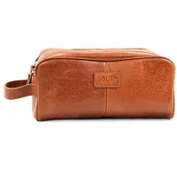 Solier SK02 Szetland - Leren Toilettas Heren - Echt Leer - Dubbele Compartimenten - Reizen - Vintage Bruin