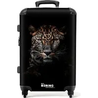 NoBoringSuitcases.com - Koffer groot - Rolkoffer lichtgewicht - Lichtbruine panterkop op zwarte achtergrond - Reiskoffer met 4 wielen - Grote trolley XL - 20 kg bagage