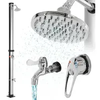 ML-Design Zonnedouche 20L met voetdouche en regendouchekop 217 cm Zilver/Zwart