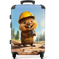 NoBoringSuitcases.com - Kinderkoffer groot - Kindertrolley koffer - Bever met gele bouwhelm - Rolkoffer lichtgewicht - Reiskoffer met 4 wielen - Grote trolley XL - 20 kg bagage
