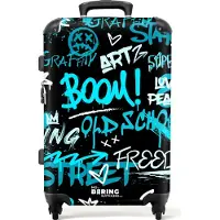 NoBoringSuitcases.com - Koffer groot - Rolkoffer lichtgewicht - Street art kunstwerk met blauwe teksten - Reiskoffer met 4 wielen - Grote trolley XL - 20 kg bagage