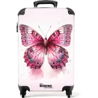 NoBoringSuitcases.com - Roze kinderkoffer vlinder - Trolley koffer meisje - 55x35x25