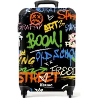 NoBoringSuitcases.com - Handbagage koffer lichtgewicht - Reiskoffer trolley - Abstract graffiti kunstwerk met tekst en spetters - Rolkoffer met wieltjes - Past binnen 55x40x20 en 55x35x25